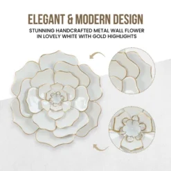 LuxenHome White And Gold Flower Metal Wall Decor -Garden GUEST 4866ae80 2a16 49da a37b 10b0def1c57c