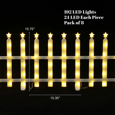 LuxenHome 8-Piece Light Show Star-Topped Fence Design Outdoor Decoration White 3 LuxenHome 8-Piece Light Show Star-Topped Fence Design Outdoor Decoration White