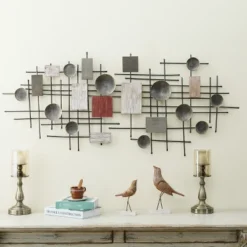 LuxenHome Metal And Wood Geometric Abstract Wall Art