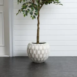 LuxenHome 14" Dia Round Concrete Planter Indoor Outdoor Large Plant Pot With Drainage Hole And Plug Modern Geometric Pattern Flower Pot White 11 LuxenHome 14" Dia Round Concrete Planter Indoor Outdoor Large Plant Pot With Drainage Hole And Plug Modern Geometric Pattern Flower Pot White -Garden GUEST 49912183 81a8 4675 baef 2b7a79e848c2
