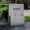 LuxenHome 26" Resin Cascading Gray With Speckled Black Rectangle Resin Garden Outdoor Water Fountain With Planter -Garden GUEST 49b4205b fa16 40a9 abe6 8108a7f810c7