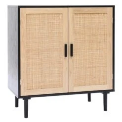 LuxenHome Black And Brown Wood 2-Door Storage Cabinet. -Garden GUEST 49d16ca4 5f05 4313 a992 af9addd4095e