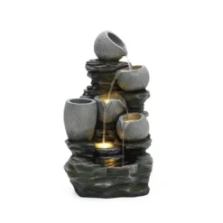 LuxenHome 30" Garden Water Fountain, 4 Tiers Cascading Pots & Rock Cascading Waterfall Fountain Outdoor With LED Lights Gray -Garden GUEST 49f18d73 0422 4794 a937 0cee5a7ad210