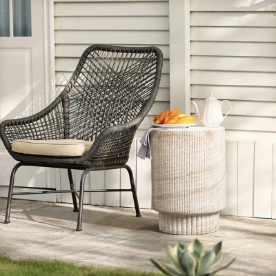 LuxenHome Travertine-Style Round Ribbed MgO Side Table Multicolored 5 LuxenHome Travertine-Style Round Ribbed MgO Side Table Multicolored - Image 3