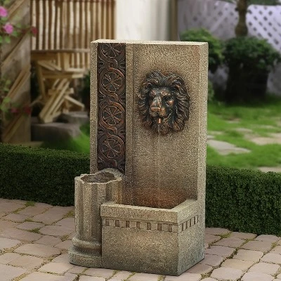 LuxenHome 25.8" H Sandstone Resin Regal Lion Head Floor Outdoor Water Fountain With Lights Brown 4 LuxenHome 25.8" H Sandstone Resin Regal Lion Head Floor Outdoor Water Fountain With Lights Brown - Image 2