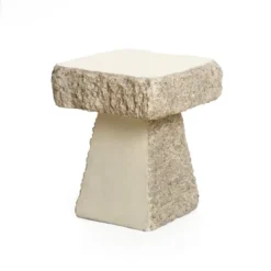LuxenHome Outdoor Side Table, 18" Rock Square Cement Side Table For Patio, Small Concrete Accent End Table For Balcony, Garden Stool Off-White -Garden GUEST 4c89bfca 57ce 4ca0 86c1 50514f14f9c3