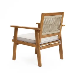 LuxenHome Outdoor Acacia Wood Rope Back Armchairs With Cushions, Set Of 2 -Garden GUEST 4cbf2808 915d 4745 a348 a40f52c5ee6d