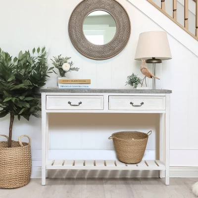 LuxenHome Farmhouse Distressed White Wood Console Table With Storage 9 LuxenHome Farmhouse Distressed White Wood Console Table With Storage - Image 7