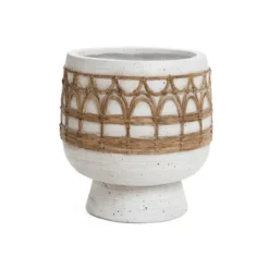 LuxenHome Boho MgO Planter – White Round Pot With Brown Accents & Drainage Hole -Garden GUEST 4d1427b0 0697 430c 8ab8 470c15c6acab
