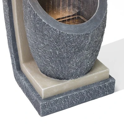 LuxenHome 32" H Resin Bowl Sculpture Outdoor And Indoor Resin Cascading Water Fountains Indoor With LED Lights Garden Decor Waterfall Gray 4 LuxenHome 32" H Resin Bowl Sculpture Outdoor And Indoor Resin Cascading Water Fountains Indoor With LED Lights Garden Decor Waterfall Gray - Image 2