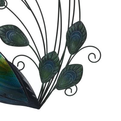 LuxenHome Blue And Green Peacock Metal And Glass Wall Decor, Indoor And Outdoor Decor.. 6 LuxenHome Blue And Green Peacock Metal And Glass Wall Decor, Indoor And Outdoor Decor.. - Image 4