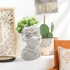 LuxenHome Gray MgO Kissing Flower Child Bust Planter -Garden GUEST 4eee77bf fe79 43aa aae8 b39acfc3a99d