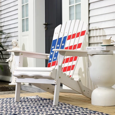 LuxenHome Adirondack USA Flag Patriotic Outdoor Wood Chair White 5 LuxenHome Adirondack USA Flag Patriotic Outdoor Wood Chair White - Image 3
