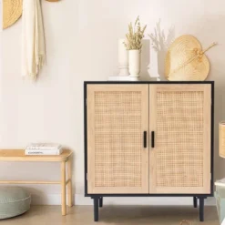 LuxenHome Black And Brown Wood 2-Door Storage Cabinet. -Garden GUEST 4f9292b0 5d6b 42a5 8553 4ac1fc856adc