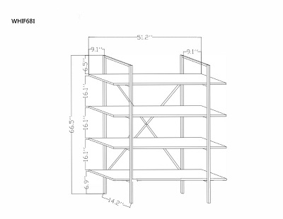 LuxenHome 4-Shelf 66.5" H X 51.2" W Pine Wood Metal Frame Etagere Bookcase. 4 LuxenHome 4-Shelf 66.5" H X 51.2" W Pine Wood Metal Frame Etagere Bookcase. - Image 2