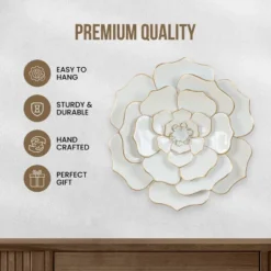 LuxenHome White And Gold Flower Metal Wall Decor -Garden GUEST 50af0dca 7269 45e7 b538 647a76fcd9b9
