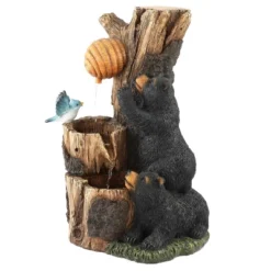 LuxenHome 21.9" H Bear And Honey Beehive Tree Resin Outdoor Fountain With Lights Brown -Garden GUEST 5125bb5c 0c80 4425 8243 67f29aa8111b