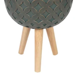 LuxenHome Butterfly Embossed Brown 12.25" Round MgO Planter With Wood Legs -Garden GUEST 51961f6a cb4a 4297 9ba8 8713d1c3284b