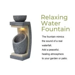 LuxenHome 32" H Resin Bowl Sculpture Outdoor And Indoor Resin Cascading Water Fountains Indoor With LED Lights Garden Decor Waterfall Gray 21 LuxenHome 32" H Resin Bowl Sculpture Outdoor And Indoor Resin Cascading Water Fountains Indoor With LED Lights Garden Decor Waterfall Gray -Garden GUEST 51a43a51 cde9 4ac2 bab5 c68b2e4c74d2