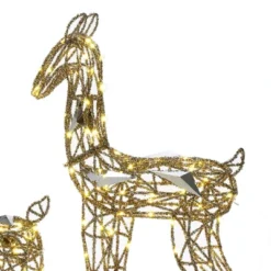 LuxenHome 3-Piece Gold Glitter Deer Family Outdoor Holiday Decoration With Lights Brown -Garden GUEST 51d61b97 d90d 4086 8d66 8ad601622a20