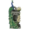 LuxenHome Resin Blue And Green Peacock Outdoor Fountain Garden Fountain With LED Light