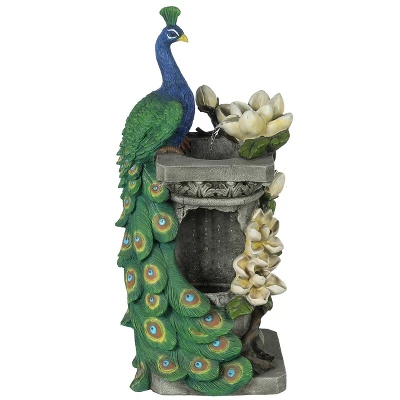 LuxenHome Resin Blue And Green Peacock Outdoor Fountain Garden Fountain With LED Light 3 LuxenHome Resin Blue And Green Peacock Outdoor Fountain Garden Fountain With LED Light
