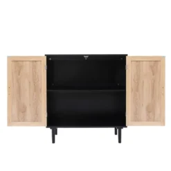 LuxenHome Black And Brown Wood 2-Door Storage Cabinet. -Garden GUEST 51f2a4ca 0479 41c2 9a7b 64426a84ef88