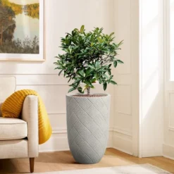 LuxenHome Gray Glen Pattern MgO Round Planter, Indoor And Outdoor 13 LuxenHome Gray Glen Pattern MgO Round Planter, Indoor And Outdoor -Garden GUEST 52a1372b d79c 485f 8c6b d10ee2e9ac66