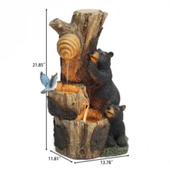 LuxenHome 21.9" H Bear And Honey Beehive Tree Resin Outdoor Fountain With Lights Brown -Garden GUEST 534f5d44 09c5 4b30 8baa 1ff555ded8a8