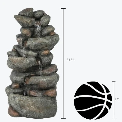 LuxenHome 33.5" H Gray Resin Cascading Rock Outdoor Fountain 9 LuxenHome 33.5" H Gray Resin Cascading Rock Outdoor Fountain - Image 7