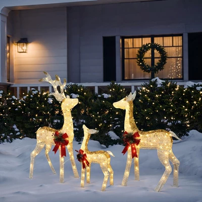 LuxenHome Lighted White & Gold Glitter Deer Family Set, Indoor/Outdoor Christmas Decoration White, Gold, Red, Green 6 LuxenHome Lighted White & Gold Glitter Deer Family Set, Indoor/Outdoor Christmas Decoration White, Gold, Red, Green - Image 4