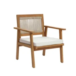 LuxenHome Outdoor Acacia Wood Rope Back 4-Piece Patio Seating With Cushions And Coffee Table Set -Garden GUEST 547de3bf bdd4 42dc aed0 f7a88b357263