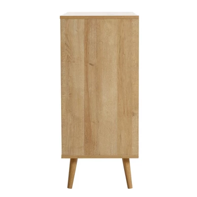 LuxenHome 35" Tall 2-Door Rattan Light Oak Finish Wood Wine And Storage Cabinet Brown 4 LuxenHome 35" Tall 2-Door Rattan Light Oak Finish Wood Wine And Storage Cabinet Brown - Image 2