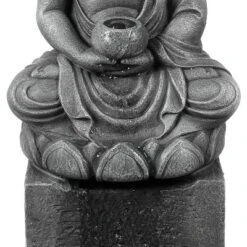 LuxenHome Gray Resin Meditating Buddha On Column Outdoor Fountain With LED Light -Garden GUEST 54ebead7 a85e 4666 9ab9 06f138eb427f