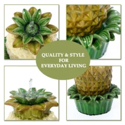 LuxenHome 17" Tabletop Ceramic Water Fountain, Pineapple Indoor And Outdoor Waterfall Fountains For Patio, Garden Decor Yellow -Garden GUEST 555140cc 9ce2 4fd8 876c 9480128f84a3