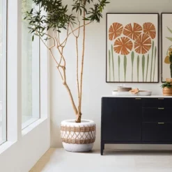 LuxenHome Boho MgO Planter – White Round Pot With Brown Accents & Drainage Hole -Garden GUEST 5565ecf0 b529 4a38 952d af5a1e7aa898