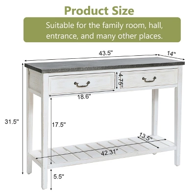 LuxenHome Farmhouse Distressed White Wood Console Table With Storage 4 LuxenHome Farmhouse Distressed White Wood Console Table With Storage - Image 2