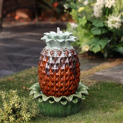 LuxenHome 17" Tabletop Ceramic Water Fountain, Pineapple Indoor And Outdoor Waterfall Fountains For Patio, Garden Decor Brown 4 LuxenHome 17" Tabletop Ceramic Water Fountain, Pineapple Indoor And Outdoor Waterfall Fountains For Patio, Garden Decor Brown - Image 2