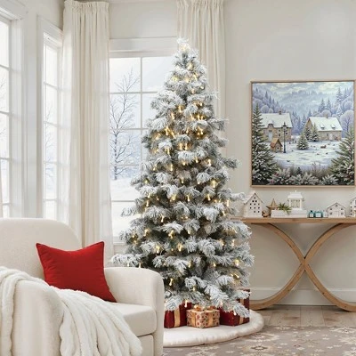 LuxenHome 7.5Ft Snow-Flocked Cedar Christmas Tree Pre-Lit With Teardrop LED Lights & Hinged Branches Green 7 LuxenHome 7.5Ft Snow-Flocked Cedar Christmas Tree Pre-Lit With Teardrop LED Lights & Hinged Branches Green - Image 5