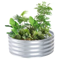 LuxenHome 36in Round Galvanized Steel Raised Garden Bed Planter 11 LuxenHome 36in Round Galvanized Steel Raised Garden Bed Planter -Garden GUEST 5717d629 7cd4 483e aef9 d75a61797598