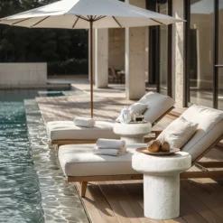 LuxenHome Off White MgO Round 18.5-Inch Tall Side Table, Indoor And Outdoor Off-White -Garden GUEST 577d0488 9b40 4c36 959b 03f5e2ae00ea