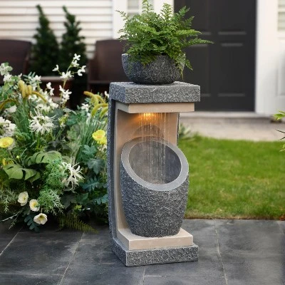 LuxenHome 32" H Resin Bowl Sculpture Outdoor And Indoor Resin Cascading Water Fountains Indoor With LED Lights Garden Decor Waterfall Gray 3 LuxenHome 32" H Resin Bowl Sculpture Outdoor And Indoor Resin Cascading Water Fountains Indoor With LED Lights Garden Decor Waterfall Gray