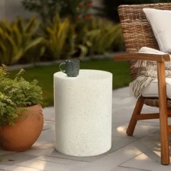 LuxenHome White And Speckled Gray Cement Round Indoor Outdoor Side Table 18 LuxenHome White And Speckled Gray Cement Round Indoor Outdoor Side Table -Garden GUEST 57d36607 f722 4b86 98c9 61c71981676d
