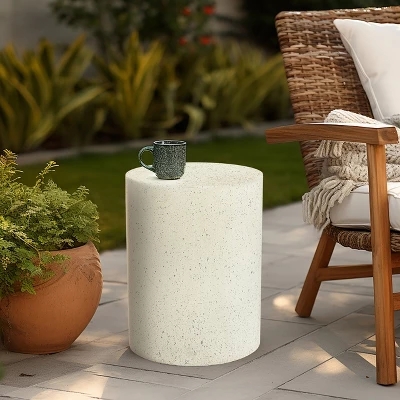 LuxenHome White And Speckled Gray Cement Round Indoor Outdoor Side Table 8 LuxenHome White And Speckled Gray Cement Round Indoor Outdoor Side Table - Image 6