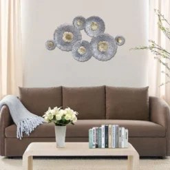LuxenHome Silver And Gold Flowers Metal Wall Decor -Garden GUEST 57e65b1a f1b6 4bf5 90e8 05486f51fb39