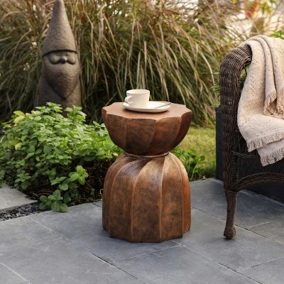 LuxenHome Weathered Copper Cement Indoor Outdoor Hourglass Side Table 4 LuxenHome Weathered Copper Cement Indoor Outdoor Hourglass Side Table - Image 2