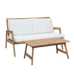 LuxenHome Outdoor Acacia Wood Coffee Table And Loveseat With Cushions 23 LuxenHome Outdoor Acacia Wood Coffee Table And Loveseat With Cushions -Garden GUEST 596ee81c d5e2 4a36 a1ae c23dd322b506