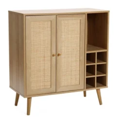 LuxenHome 35" Tall 2-Door Rattan Light Oak Finish Wood Wine And Storage Cabinet Brown 19 LuxenHome 35" Tall 2-Door Rattan Light Oak Finish Wood Wine And Storage Cabinet Brown -Garden GUEST 59a49031 3dee 4de5 94fd 56dbb94e1324