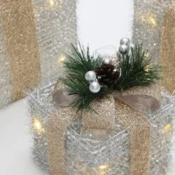 LuxenHome 3-Pc Lighted Silver Tinsel Gift Box Set With Champagne Ribbon, Outdoor Holiday Decoration Silver, Champagne, Green 16 LuxenHome 3-Pc Lighted Silver Tinsel Gift Box Set With Champagne Ribbon, Outdoor Holiday Decoration Silver, Champagne, Green -Garden GUEST 59dd3882 d6c2 4af3 8a8b 375971abb1cb