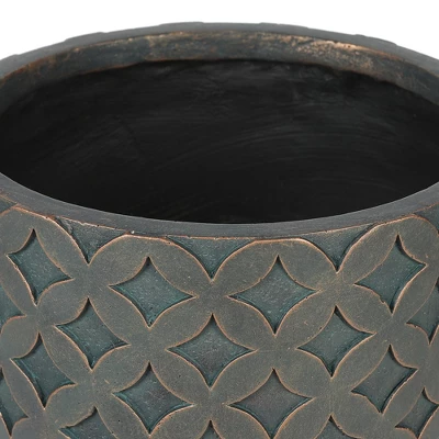 LuxenHome Butterfly Embossed Brown 12.3" Round MgO Planter With Wood Legs 4 LuxenHome Butterfly Embossed Brown 12.3" Round MgO Planter With Wood Legs - Image 2